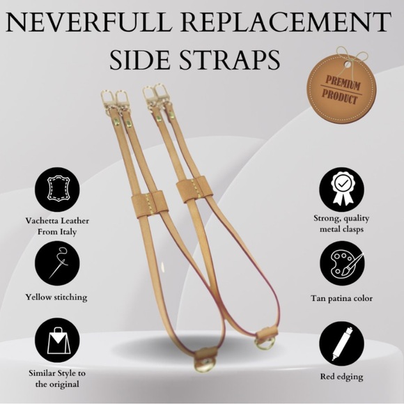 Louis Vuitton Neverfull Vachetta Leather Replacement Side Strap cinches sides - Picture 1 of 10